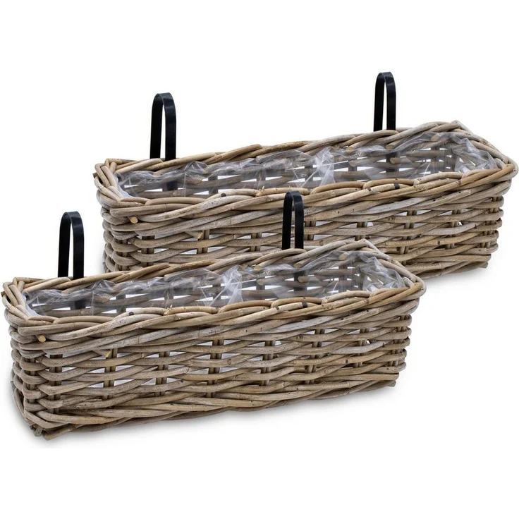 Spetebo Balkonkasten Rattan Balkonkasten natur (Set, 2 St, Holz Blumenkasten), Weide Pflanzkorb mit Halterung – Bild 5