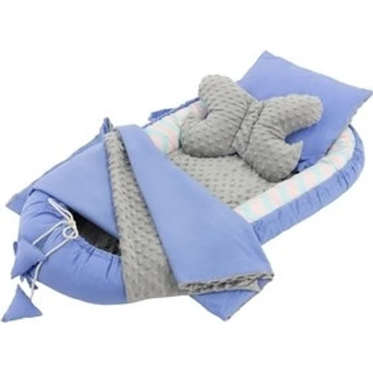 Joyz Babybett Baby Nestchen mit Muster aus Baumwolle waschbar bei 40 Grad, 5-tlg, Babynest 5 teilig Wal mit Blauem Minky 90x50cm Baumwolle – Bild 6