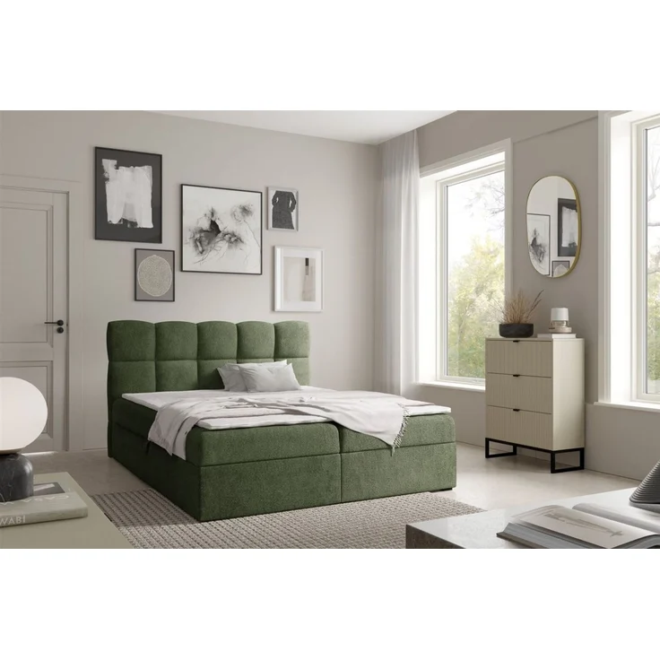 Boxspringbett Schlafzimmerbett PAROZO 200x200cm Stoff Coral Grün – Bild 1