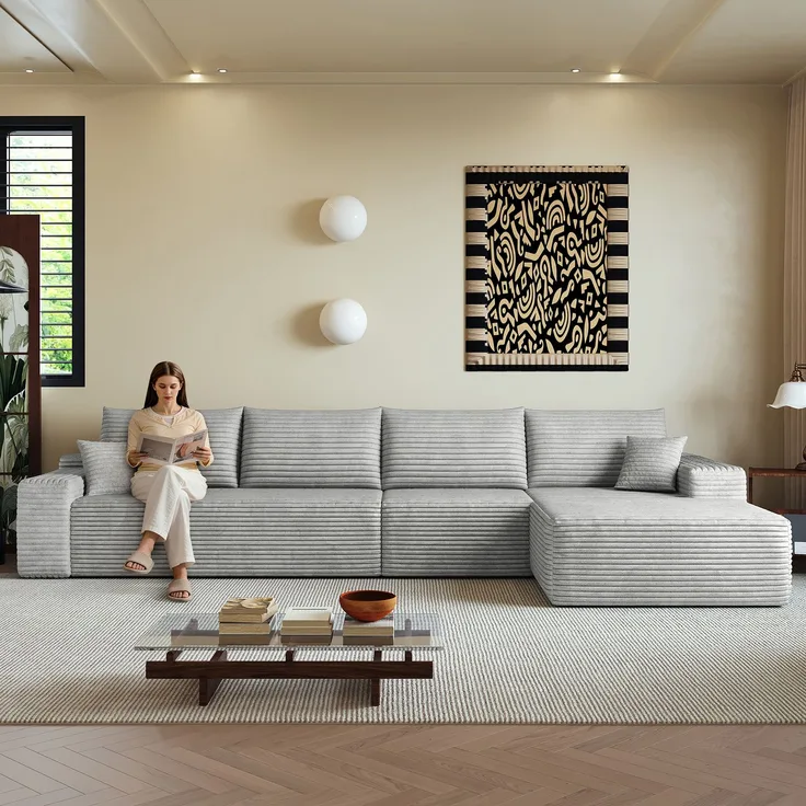 EINHOM 340 cm Boneless Modular Ecksofa, mit L-förmiger Chaiselongue, modernes modulares Sofa , mit tiefer Sitzfläche, Keine Montage erforderlich, Kompressionssofas for Wohnzimmer, Schlafzimmer, Wohnung, Grey