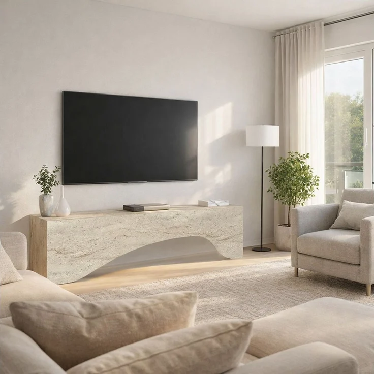 moebel17 Lowboard TV Lowboard Enigma Granit Optik Travertin Beige (Einzelmöbel, 1 St, Besteht aus 1 TV Lowboard), Pflegeleichte Oberfläche, Granitoptik – Bild 1