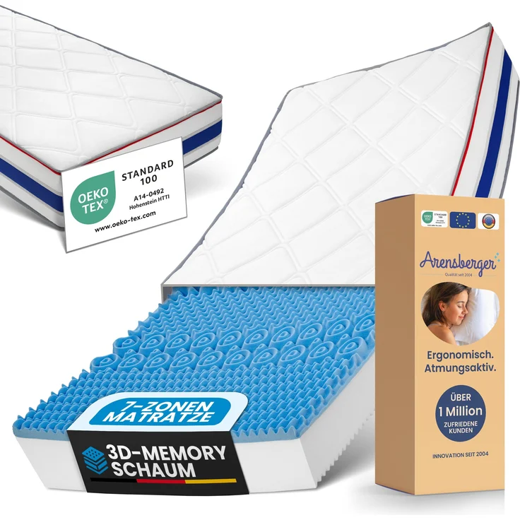 RELAXX Gel Matratze 90x200 cm mit 3D Memory Foam - 7 Zonen; 25cm Höhe; H2/H3 - Wendbare Kaltschaummatratze mit optimaler Druckentlastung – Bild 1