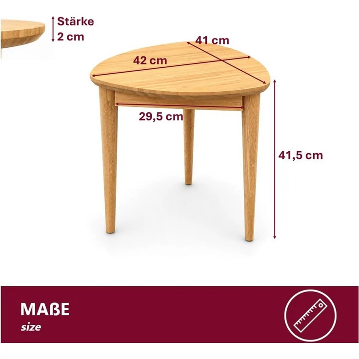 HOOZ Beistelltisch Bambus Sofatisch Dreieck abgerundet Natur – Couchtisch 42 x 41,5 cm (Einzelartikel, 1-St, bestehend aus einem Kaffeetisch), Stilvoller Satztisch aus Bambus für Wohnzimmer und Schlafzimmer – Bild 4