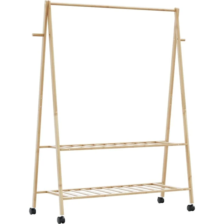 vidaXL Kleiderständer mit Ablagen und Rollen 132x45,5x155,5 cm Bambus 4008911 – Bild 6