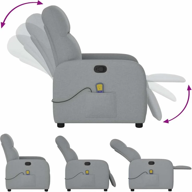 vidaXL Massagesessel Hellgrau Stoff 4015532 – Bild 6