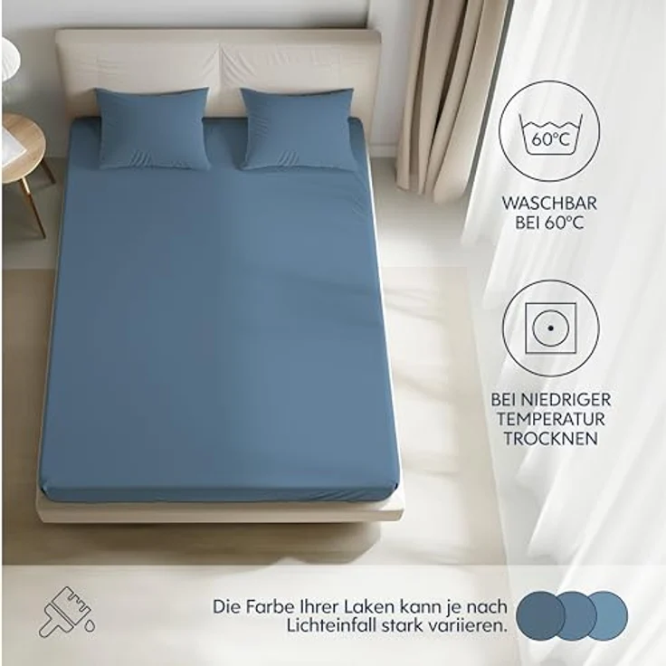 Dreamzie Premium Spannbettlaken 80x200 cm, Spannbetttuch für Dicke Matratzen bis zu 12 cm, Bettlaken 100% Jersey Baumwolle, 150 g/m², Oeko-TEX Zertifiziert - Blau – Bild 6
