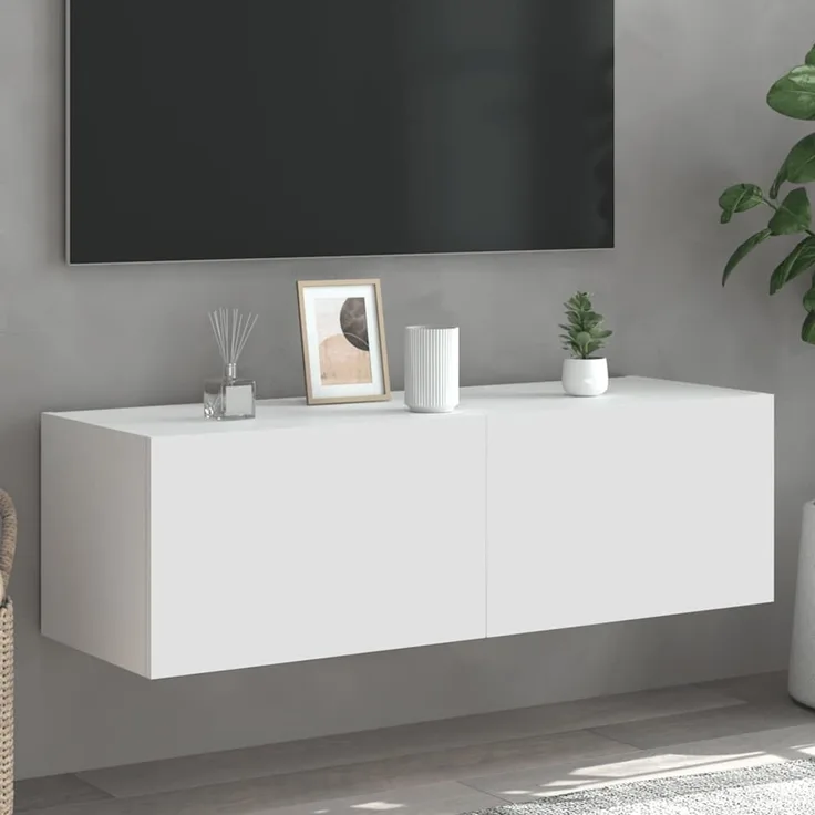 TV-Wandschrank, Fernsehschrank mit LED-Leuchten Weiß 100 x 35 x 31 cm