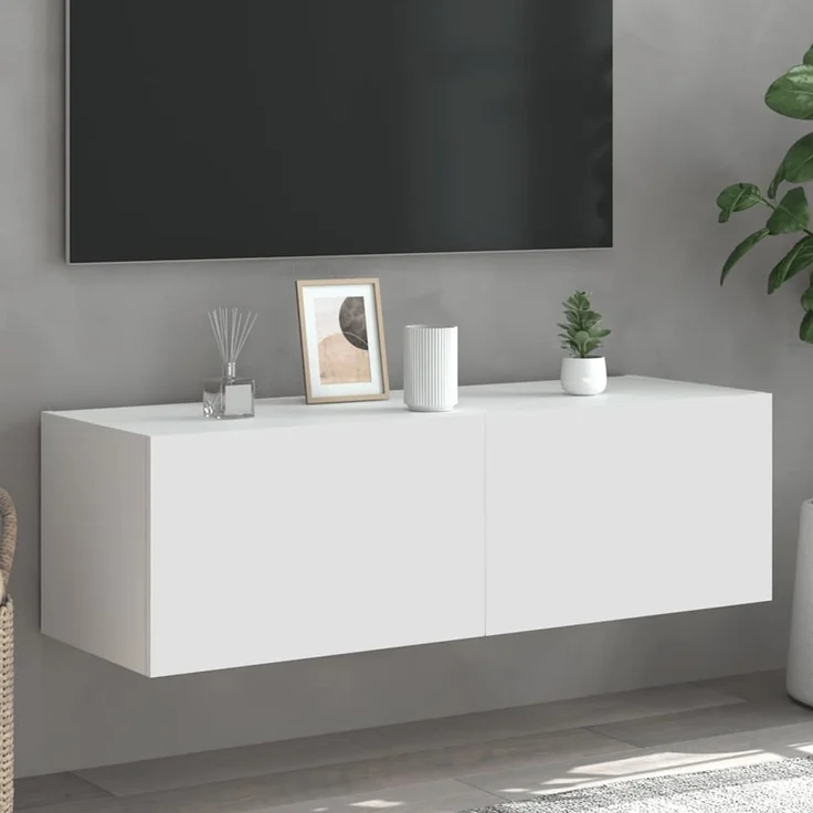 TV-Wandschrank, Fernsehschrank mit LED-Leuchten Weiß 100 x 35 x 31 cm – Bild 1