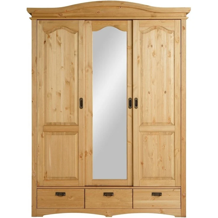 Home affaire Schiebetürenschrank Konrad, Landhausstil, rustikal, mit Schubladen + Spiegel, Kassetten massive Kiefer, FSC®-zertifiziert, Messinggriffe, mehrere Varianten – Bild 2