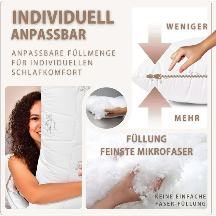 SEI Design Kopfkissen Schlafkissen Kissen Mikrofaserkissen Seitenschläferkissen 40x80, Füllung: 650g luxuriöse Mikrofaser, Bezug: Mikrofaser gesteppt, Seitenschläfer, Rückenschläfer, Bauchschläfer, Kissen, 1 Kopfkissen, vegane Alternative zu Daunenkissen – Bild 3