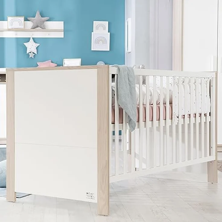 roba Kinderzimmerset 'Olaf' 3-teilig - Bett 70 x 140 - Kleiderschrank 3-türig - Weiß / Luna Elm – Bild 13