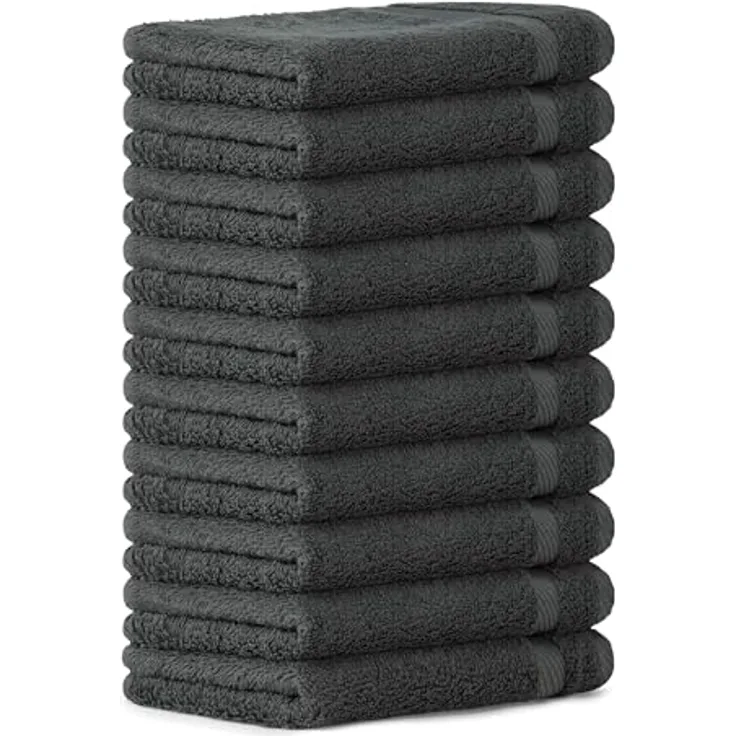 Luckytowel Gästehandtücher 30x50 cm, Oeko-TEX 100% Baumwolle, 600 g/m², flauschig & saugstark, 10er Pack Anthrazit