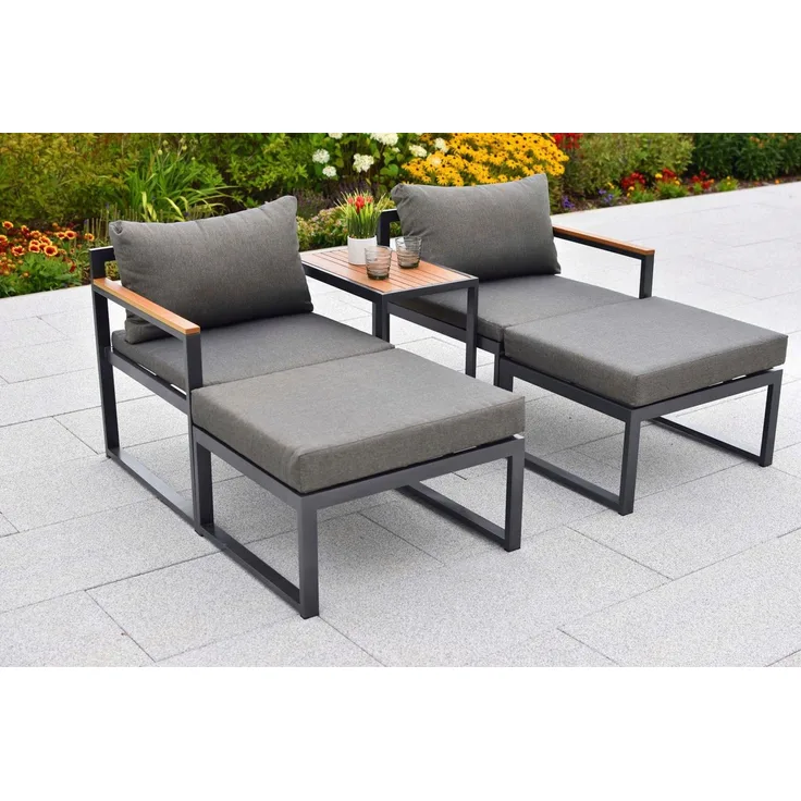 MERXX Gartenlounge-Set Lindos, (Set, 11-tlg), inkl. 2 Sessel, 2 Hocker, 2 Rückenkissen, 4 Sitzkissen, 1 Tisch