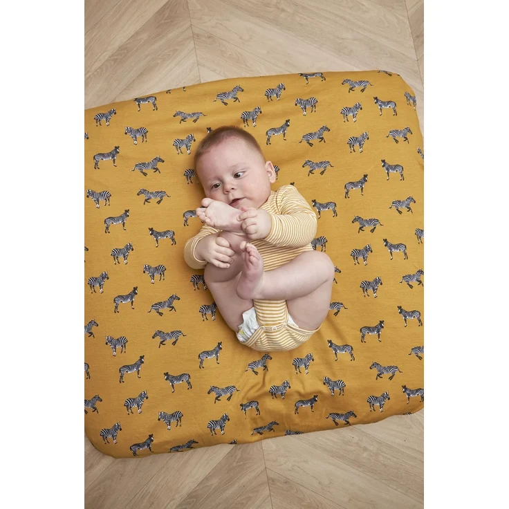 Meyco Baby Zebra Animal Wickelauflagenbezug (weich und hautfreundlich, aus 100% Baumwolle, waschbar, einfache Pflege, trocknergeeignet, Größe: 85x75 cm), Honig Gold – Bild 2
