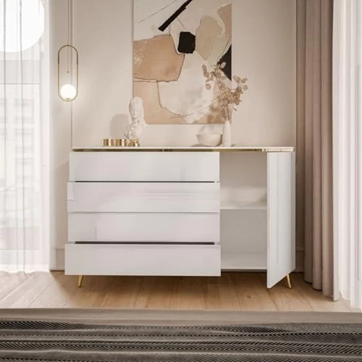 Lookway Kommode AURORA 4S1D weiß glänzend Anrichte mit Schubladen – Bild 4