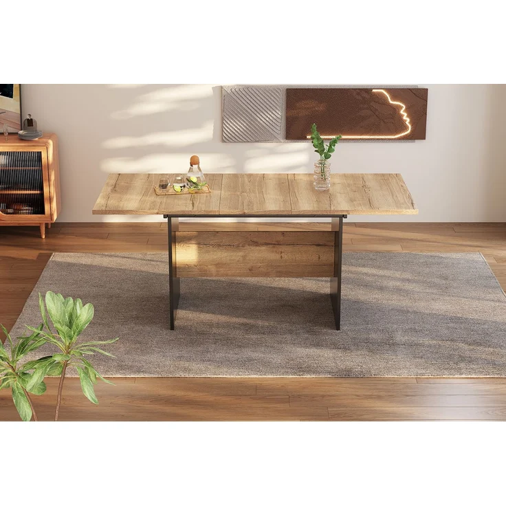 Esstisch erweiterbar 140-180cm, für 4-6 Personen, Holzmaserung, B80xH75 cm – Bild 5