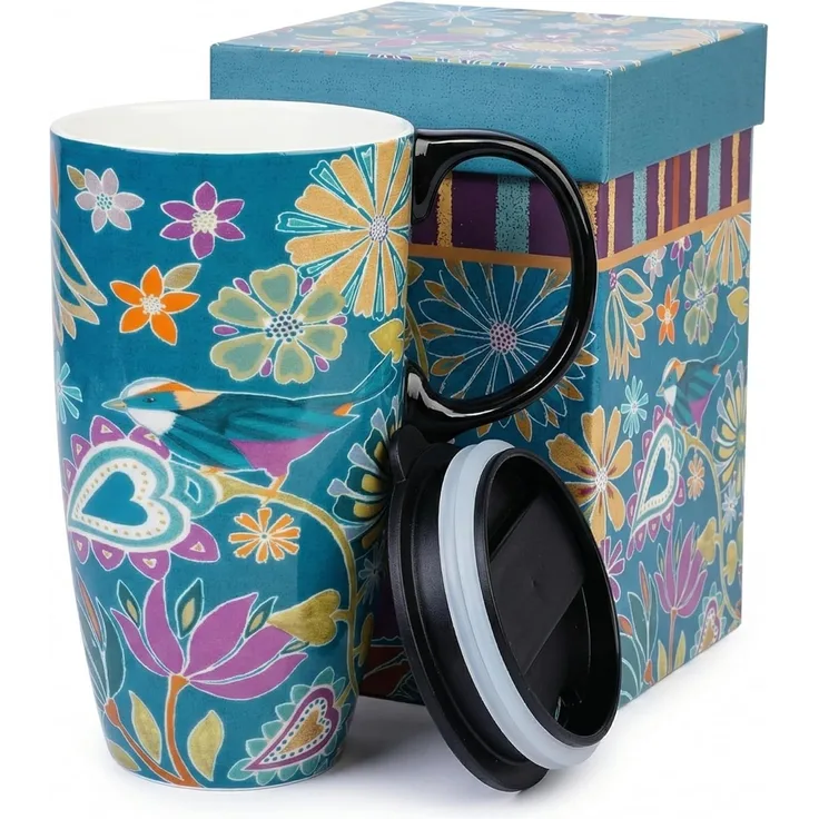 Zeder Home Reise Kaffee Tasse aus Keramik Porzellan Latte Tee Tasse mit Deckel oz. Medium blaugrün