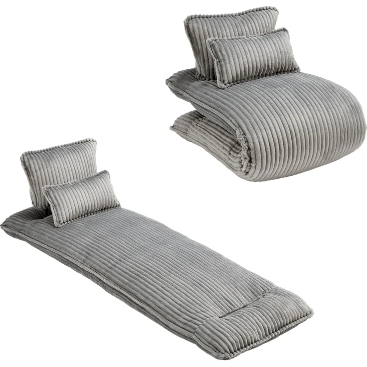 LVHOM Schlafsessel mit Bettfunktion, 227 cm Klappsessel Bodensessel mit Stahlrahmen, klappbarer Relaxsessel inkl. 2 Kissen, bis 150 kg belastbar, Cord Grau – Bild 2