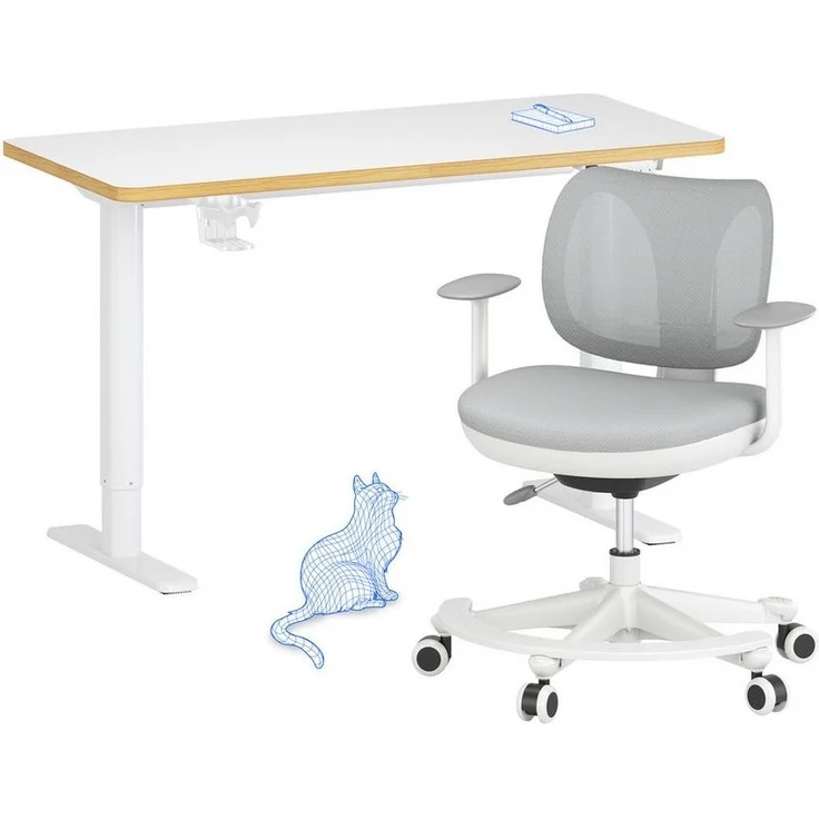 FLEXISPOT Schreibtisch Kinderschreibtisch Höhenverstellbar (16mm Abgerundete Tischecken, LED-Display & 3 Speichertaste), MIT 2xHaken& 1xBecherhalter, Kindertisch Stuhl Set – Bild 3