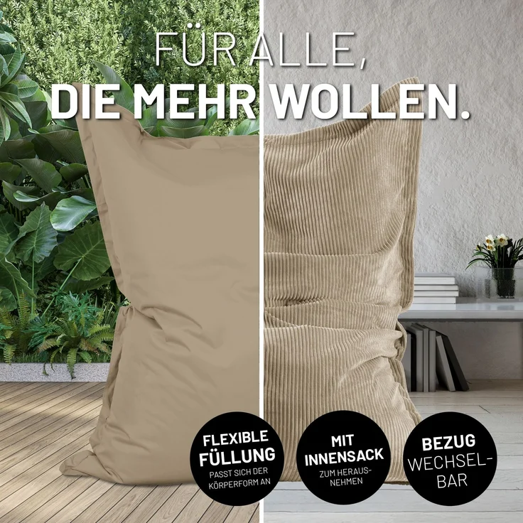 Lumaland Sitzsack Classic XXL All-in-One Set | Riesen Sitzsack XXL mit Cord & Outdoor Bezug für drinnen & draußen | Sofa Sessel mit im Innensack sicher verpackter EPS-Füllung – Hüllen Easy wechselbar – Bild 3