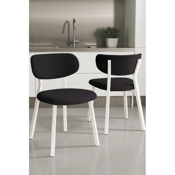 Modernes Stuhlset (2-teilig), Anthrazit & Weiß, 46 x 45 x 85 cm | Gestell: 100% Metall, Bezug: Bouclé | Stilvolles skandinavisches Design – Bild 2
