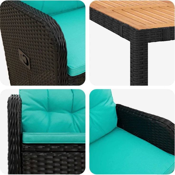vidaXL Outdoortisch-Set 7 stk. Black and Turquoise 150 x 90 x 75 cm 3422273 – Bild 7