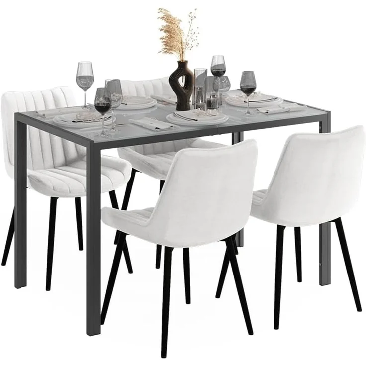 Esstisch Set Grand Grau 120x70 cm mit 4 Stühlen (Beige) Vicco – Bild 5