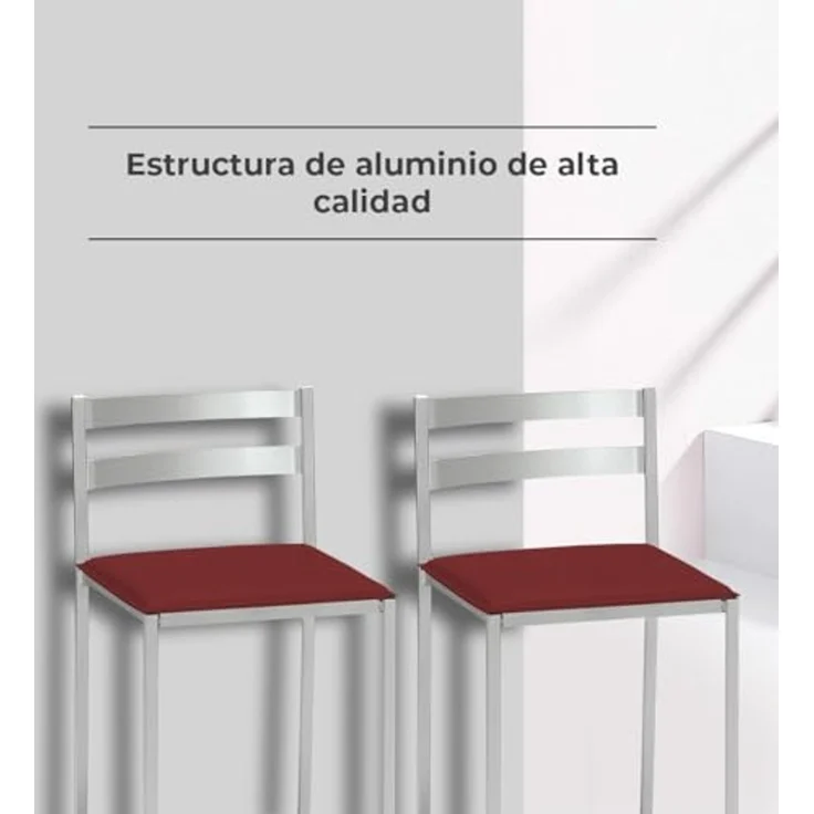 ASTIMESA 2 Küchenhocker mit niedriger Rückenlehne, horizontalen Streifen und gepolstertem Sitz, Aluminiumgestell, Sitzfläche aus Kunstleder, Bordeauxrot – Bild 3