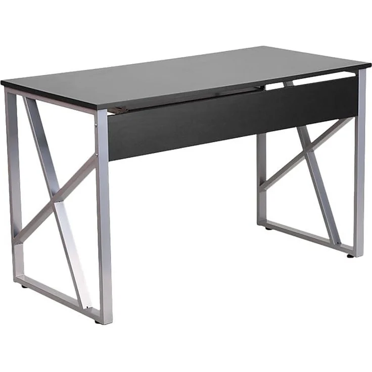 Flash Furniture Salvador Computertisch mit ausziehbarer Tastaturablage und Kreuzstrebenrahmen Schwarz – Bild 4