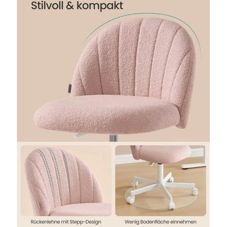 SONGMICS Schminkstuhl, Bürostuhl, Fleece-Oberfläche, höhenverstellbar, kompaktes Design, weiß – Bild 4