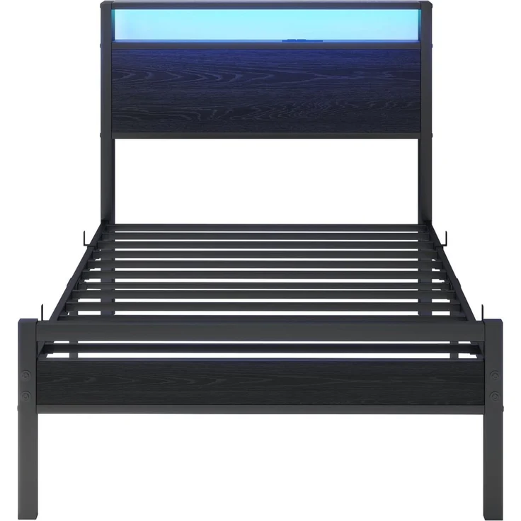 CHICFURN Bett 90x200 cm aus Metall und MDF mit Stauraum und USB-Ladefunktion Schwarz – Bild 7