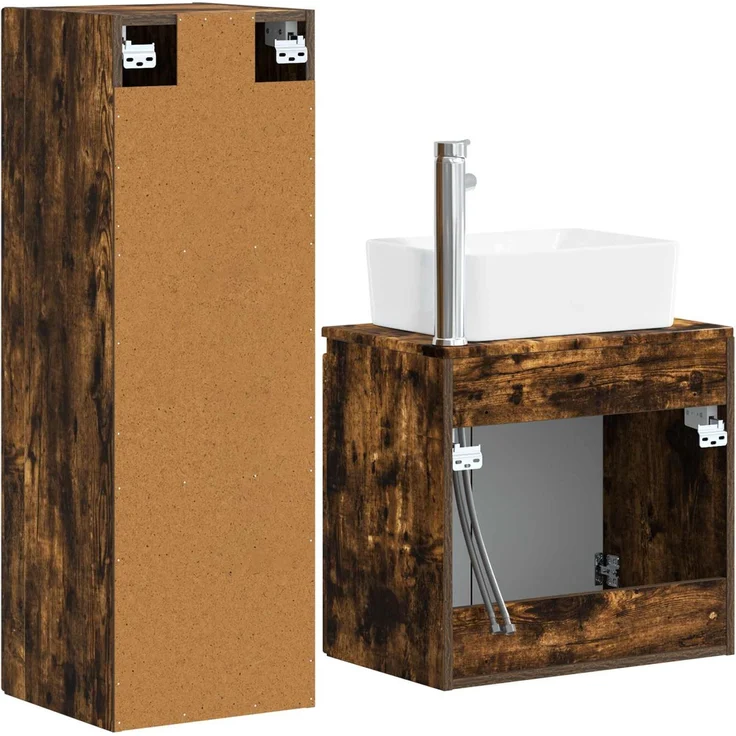 vidaXL Badezimmerschrank-Set 2 stk. Geräucherte Eiche 3406128 – Bild 5