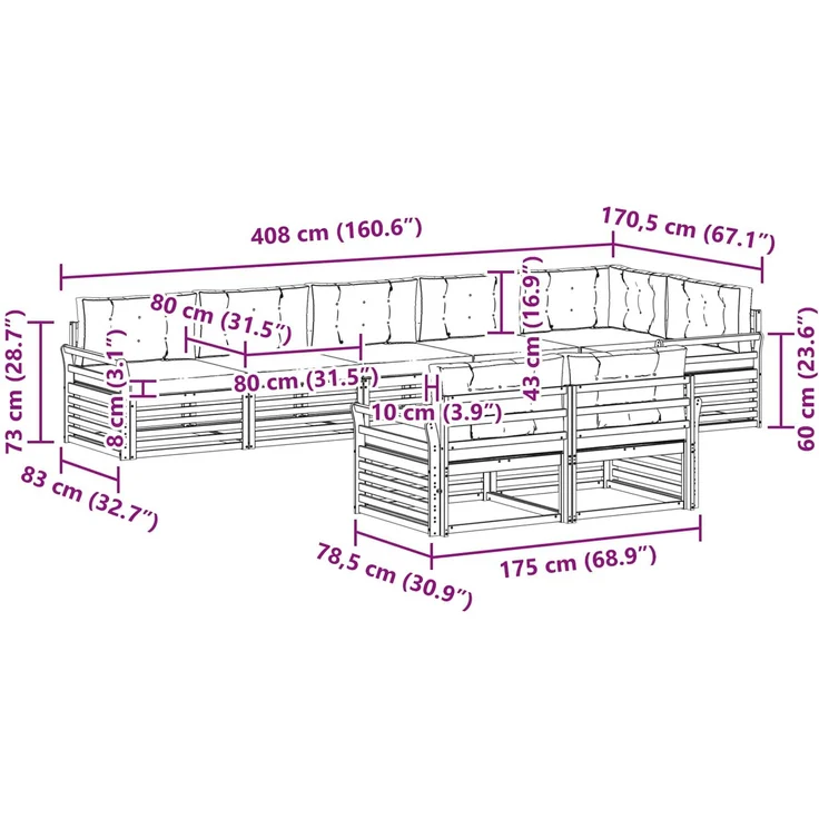 vidaXL Outdoor-Sofagarnitur 8 stk. 8-Sitzer Weiß und Anthrazit 3390687 – Bild 10