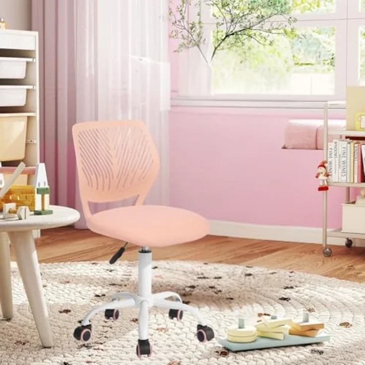 FurnitureR Kinder Schreibtischstuhl, Verstellbarer Höhendrehstuhl mit kleinem Loch Rückenlehne Design, geeignet für Kinderzimmer oder Arbeitszimmer, Rose – Bild 7