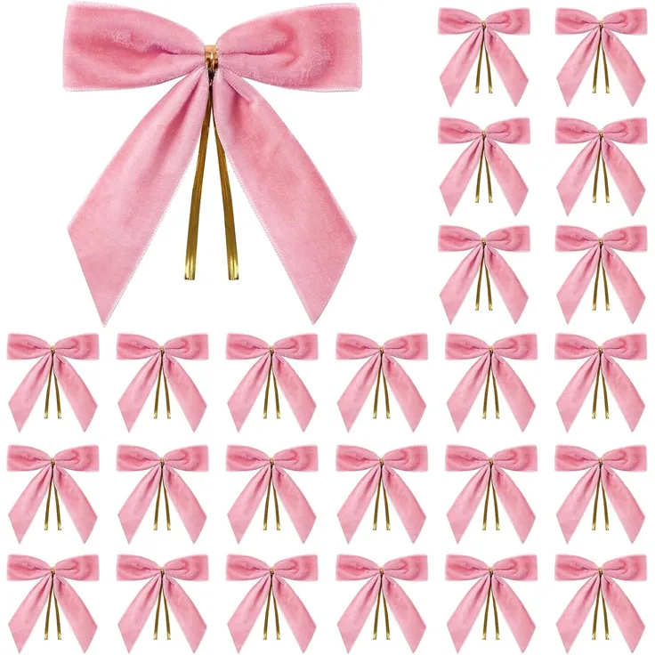 24 Stück – Samt-Schleifen für Weihnachtsbaum, Kranz & Geschenk, 8,9 cm (Rosa)