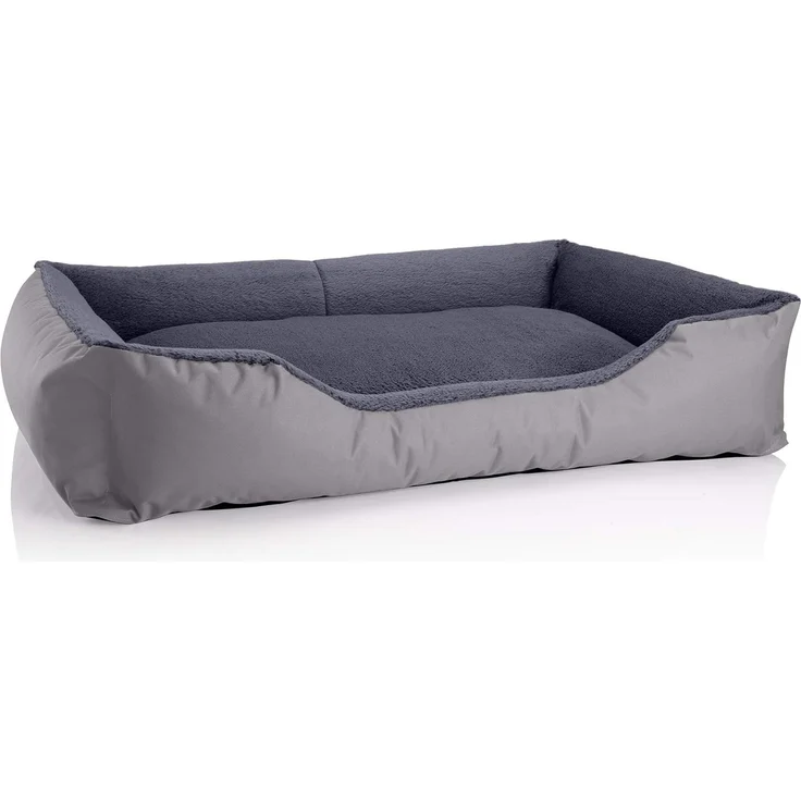 BedDog Hundebett TEDDY, Hundesofa aus Cordura und Microfaser-Velours, waschbares Hundebett mit Rand, Hundekissen vier-eckig (XXL) ca. 120x85x23cm, ROCK-FLOW (grau/grau)