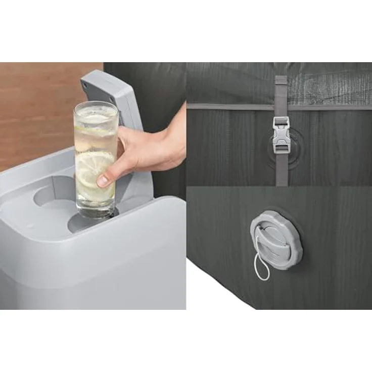Bestway LAY-Z-SPA XXL WLAN-Whirlpool Mauritius AirJet, oval 270 x 180 x 71 cm, für bis zu 7 Personen, Holz-Optik, mit App-Steuerung und 180 AirJet-Düsen – Bild 9
