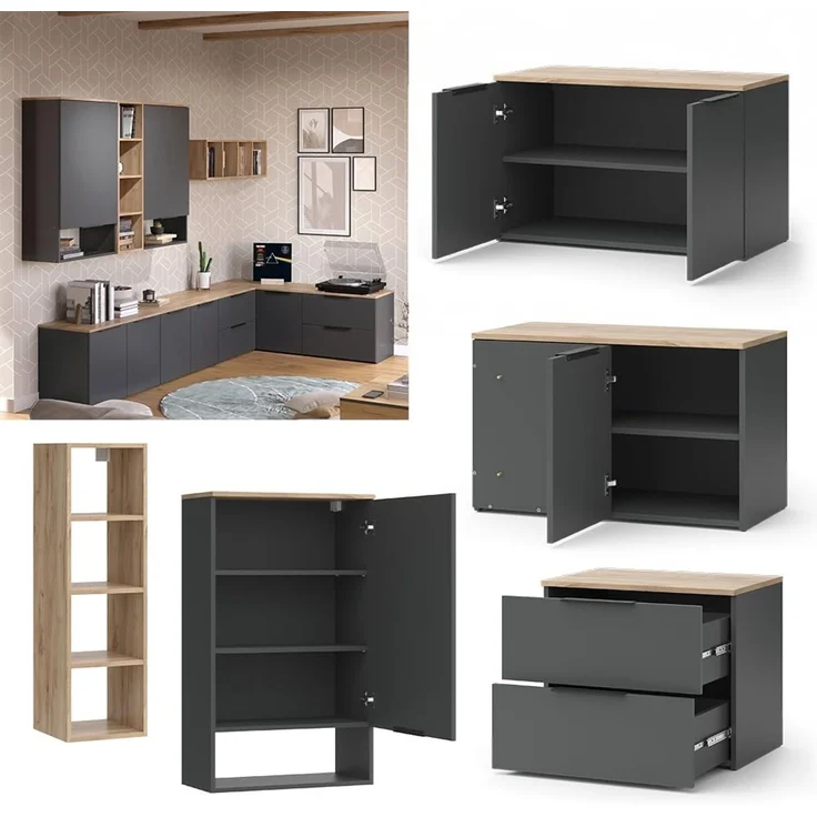 Wohnwand Wido Anthrazit 9 Teile Vicco – Bild 2