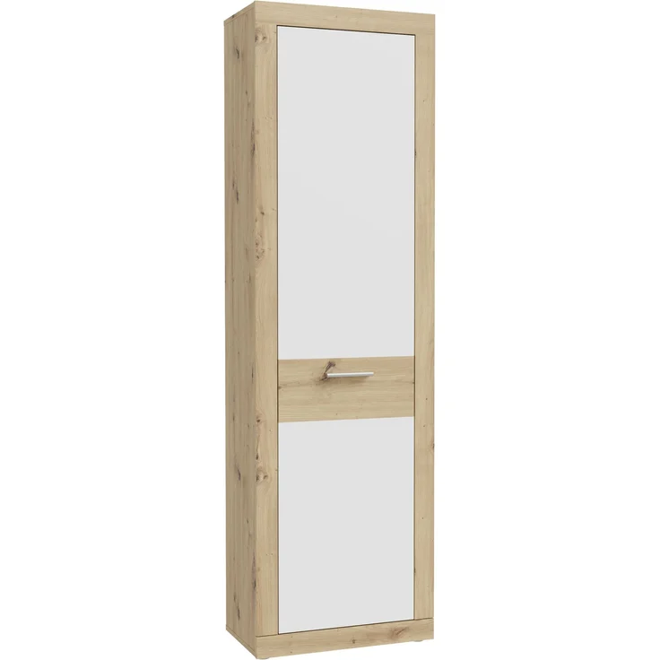 Garderobenschrank >BACCIO< 1 Tür, Stange, Weiss/ Artisan Eiche Dekor - 58,3x196,8x33,8cm (BxHxT) – Bild 1