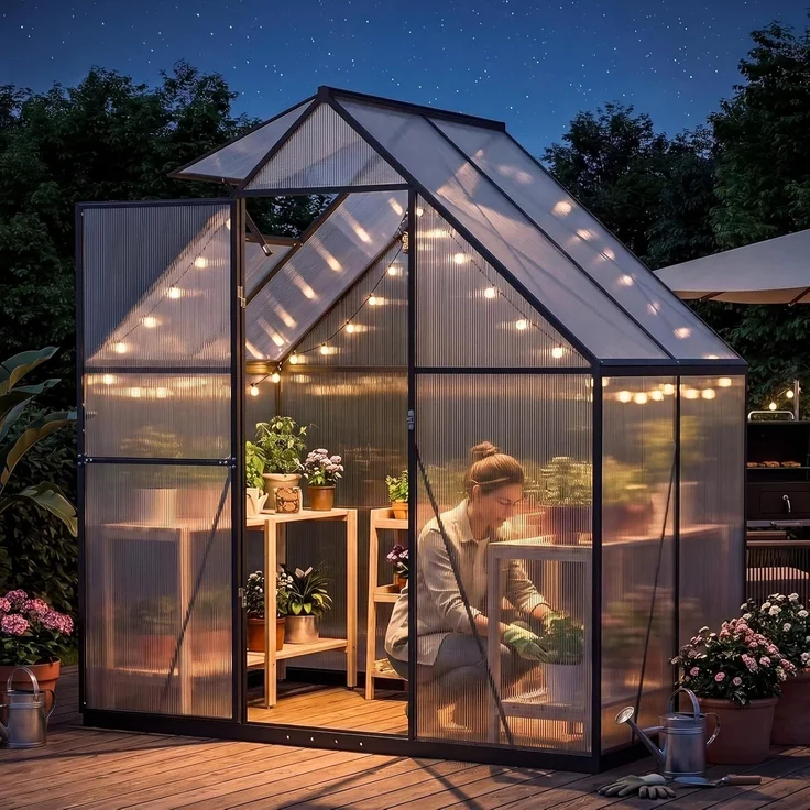 Aoxun Aluminium Gewächshaus mit Fundamentrahmen | Mehrere Ausführungen | 175Lx113Wx195Hcm | 4mm Polycarbonat Hohlkammerplatten | rostfrei, wetterfest & temperaturbeständig,Weiß – Bild 9