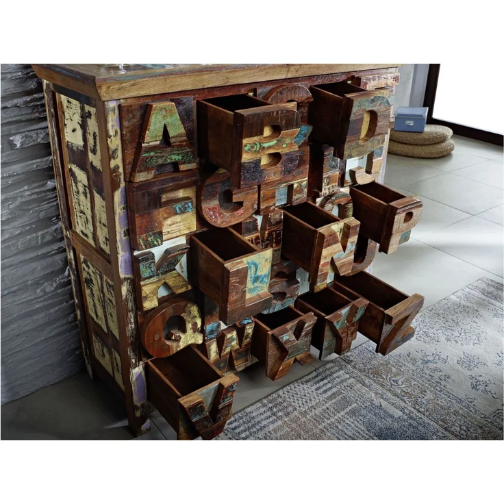 Kommode Altholz 90x40x100 mehrfarbig lackiert NATURE OF SPIRIT #70 – Bild 5