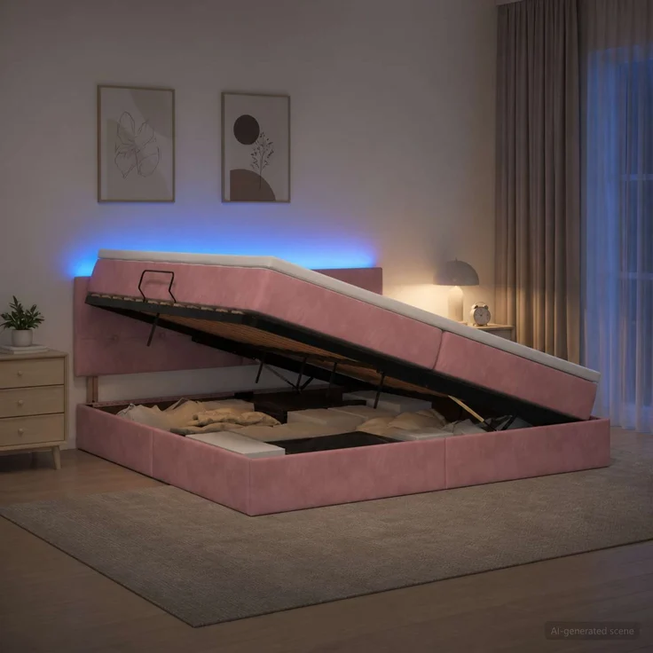 vidaXL LED-Speicherbett mit Matratze Rosa 200 x 200 cm Samt 3459275 – Bild 1