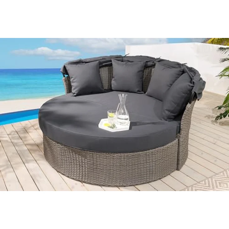 riess-ambiente Sonneninsel PLAYA LIVING 165cm grau / anthrazit · Polyrattan · Aluminium, Einzelartikel 1 Teile, Gartenlounge · einfahrbares Fußteil · klappbares Dach · mit Kissen – Bild 5