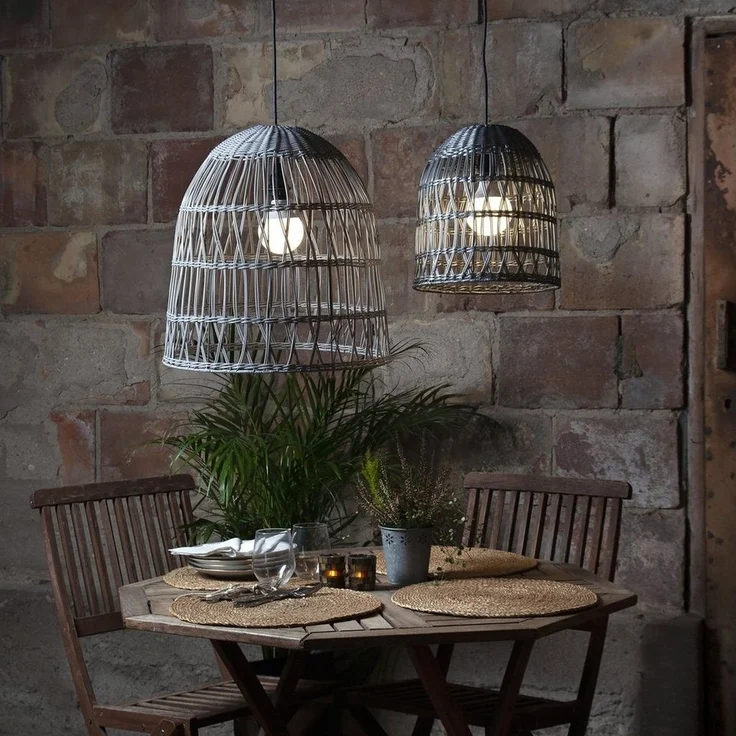 Geflochtener Lampenschirm ,Knute, aus Kunst-Rattan, groß, grau, E27, outdoor – Bild 3