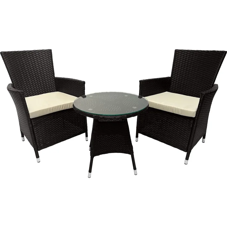 Outdoor Sitzgruppe RIRAM - Kunststoff Dunkelbraun 110x110x84 cm | Gartenmöbelset 2 Personen Poly Rattan Balkonmöbel Set Bistrotisch Terrassenmöbelset