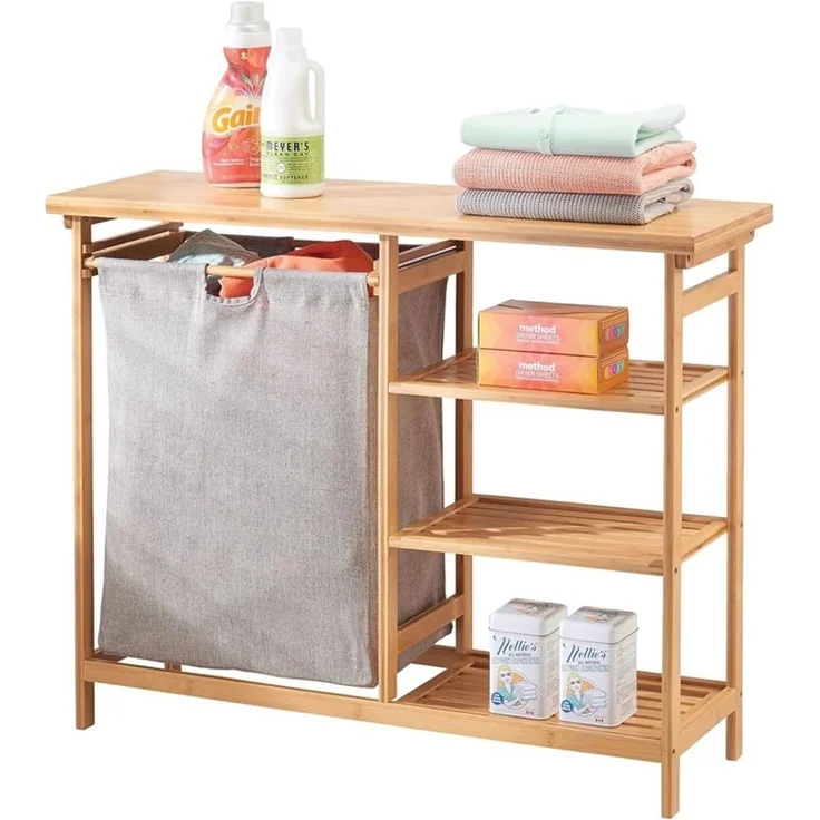 mDesign Badregal mit Wäschesammler Regal Organizer Wäschebahälter Bambus – Bild 7