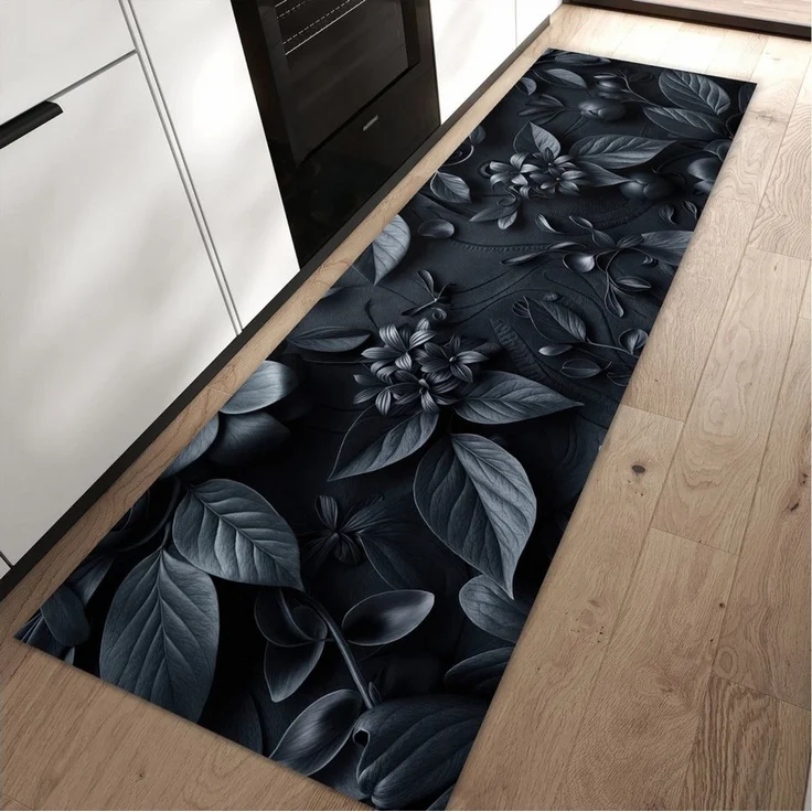 Primedeco Teppich Küchenteppich Blumenmuster Dunkel PVC rutschfest abwaschbar Läufer, Rechteckig, Höhe: 3 mm, Pflegeleicht & Wasserabweisend – Bild 1