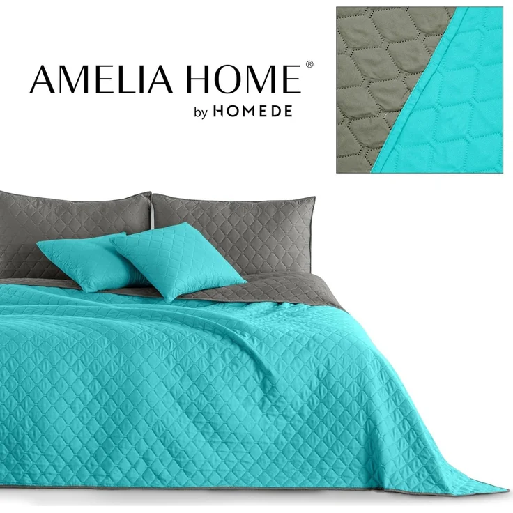 DecoKing 32251 Tagesdecke 260x280 türkis Stahl Silber anthrazit grau Bettüberwurf zweiseitig Steppung pflegeleicht Turquoise Steel Axel – Bild 4