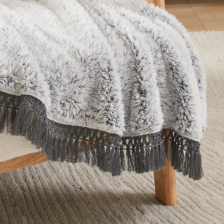 Decke Sherpa Fleecedecke Kuscheldecke 230 x 270cm 03-grau With Tassel – Bild 5