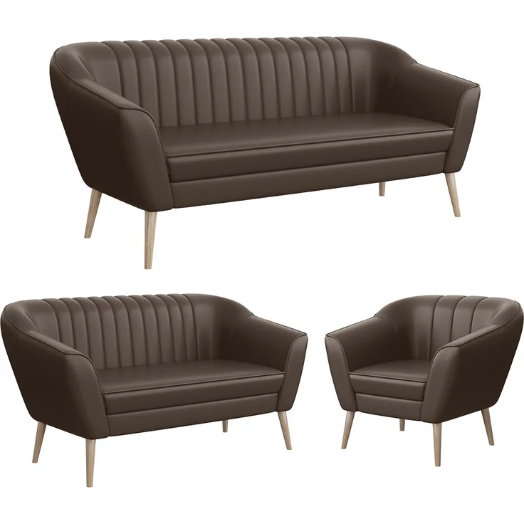 MEBLINI Sofa-Set KAIA 3+2+1 - Braun Kunstleder - für Wohnzimmer - Mini Lounge für sechs Personen - Küchensofa - Sofa Klein - Sitzgarnitur - Polstergarnitur - Sofagarnituren – Bild 1